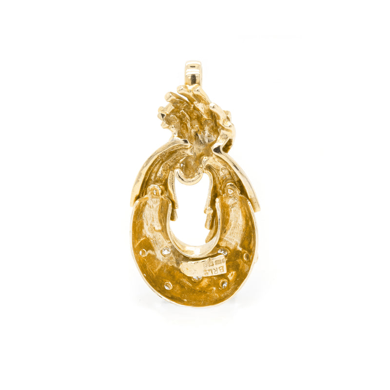 Ben Rosenfeld Diamond and 18 Carat Yellow Gold Open Work Stylised Oval Pendant