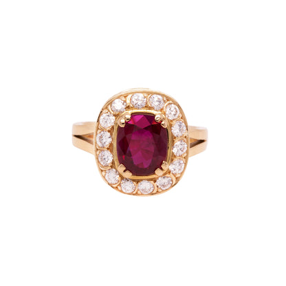 Ruby and Diamond 18 Carat Yellow Gold Cluster Engagement Ring