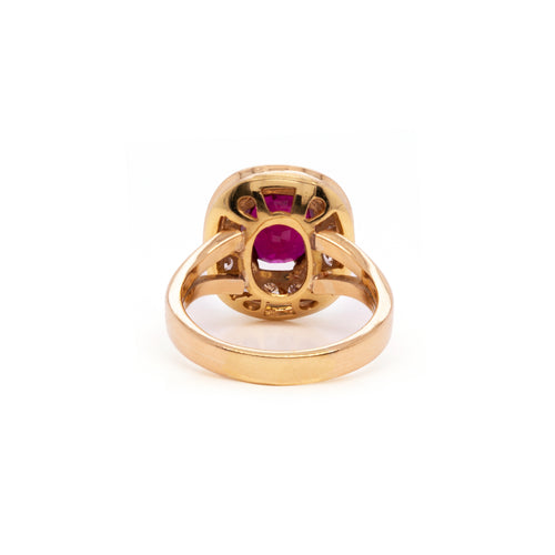 Ruby and Diamond 18 Carat Yellow Gold Cluster Engagement Ring