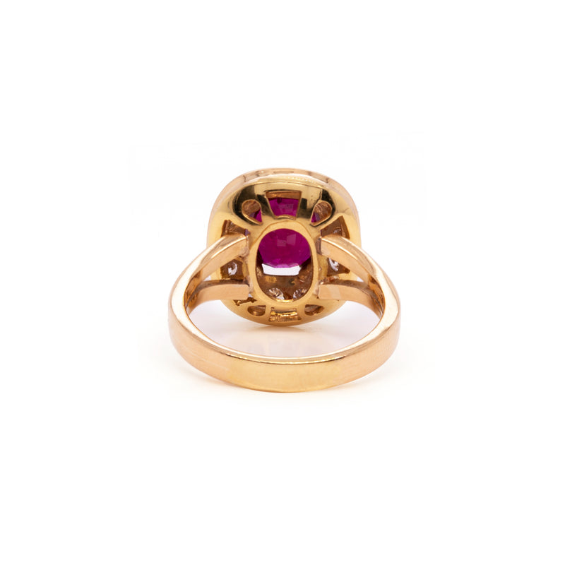 Ruby and Diamond 18 Carat Yellow Gold Cluster Engagement Ring