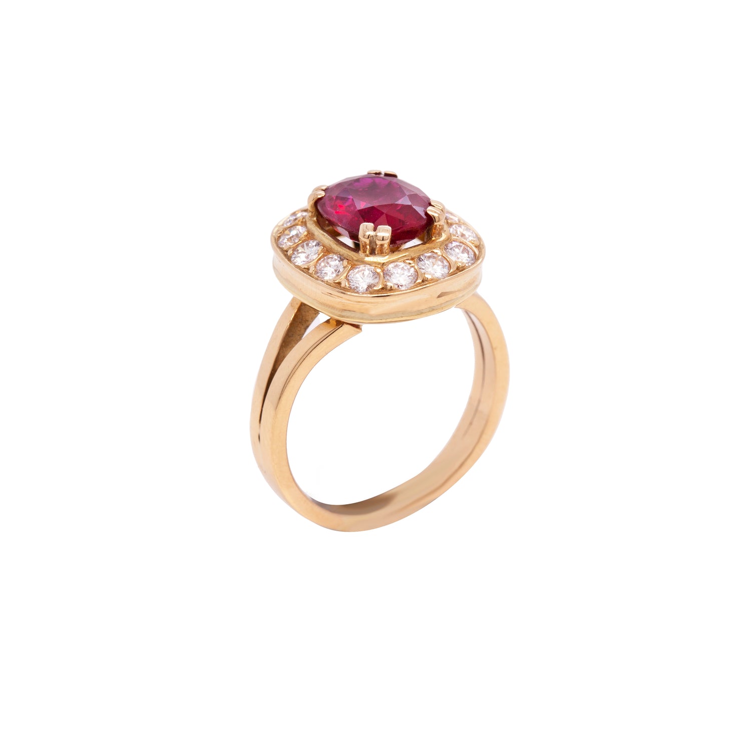 Ruby and Diamond 18 Carat Yellow Gold Cluster Engagement Ring