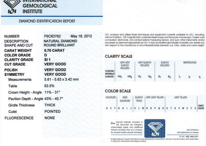 0.70ct D SI1 Round Brilliant Cut Diamond 18 Carat White Gold Engagement Ring