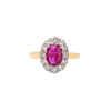 Oval Ruby and Diamond 18 Carat White and Yellow Gold Cluster Engagement Ring