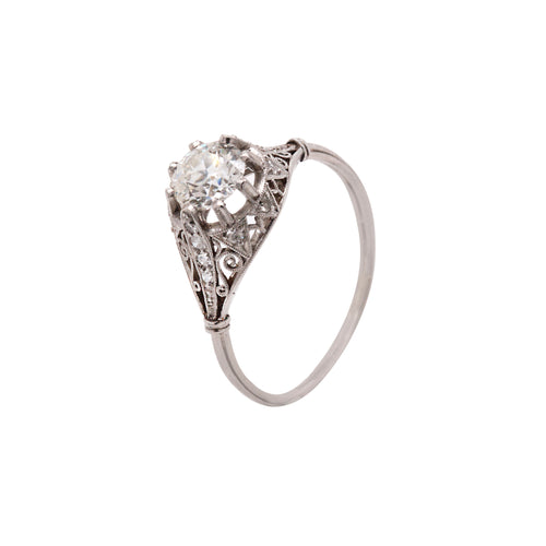 Art Deco Platinum and Diamond Ring With Exquisite Filigree Detailing