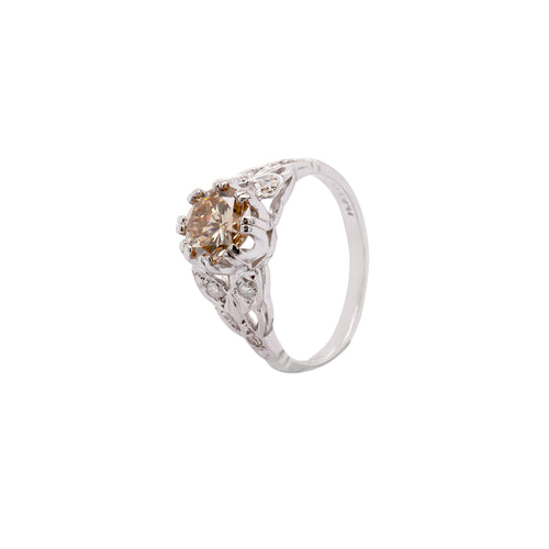 1.18ct Fancy Brown Round Brilliant Cut Diamond Platinum Engagement Ring