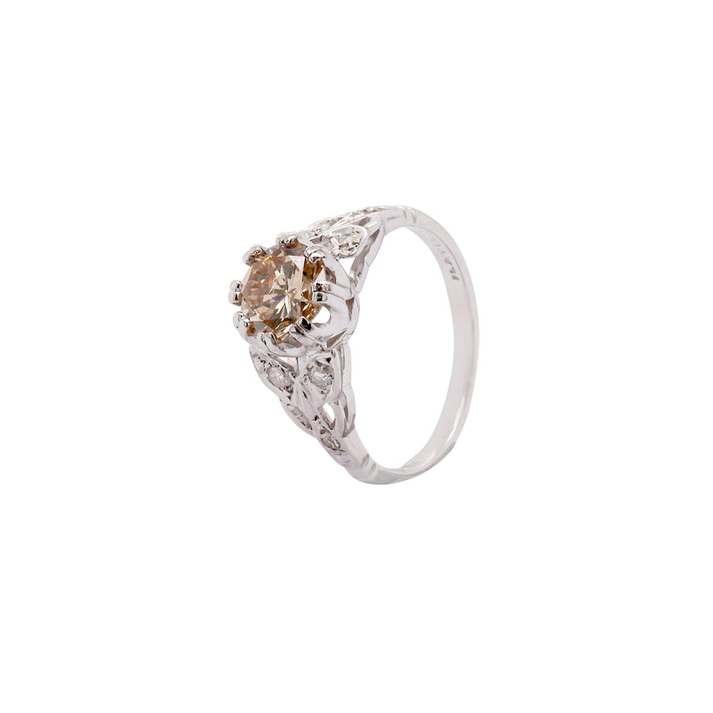 1.18ct Fancy Brown Round Brilliant Cut Diamond Platinum Engagement Ring