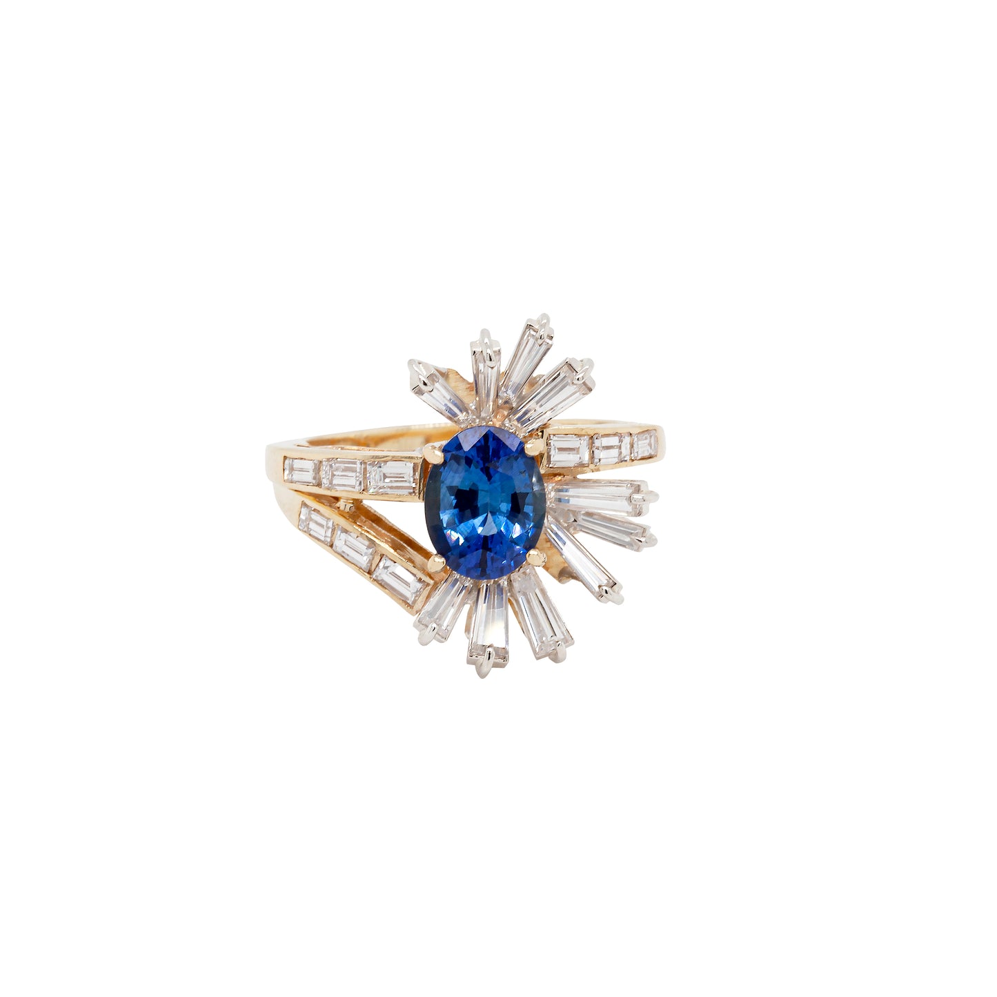 Diamond and 1.77ct Blue Sapphire Mid-Century Dress Ring in 18ct Yellow Gold