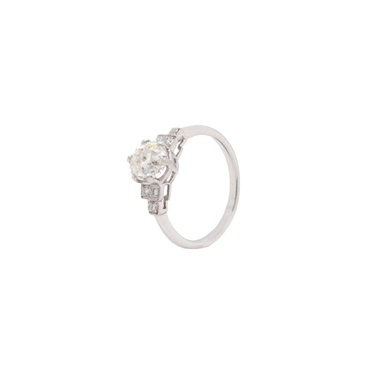 1.30ct Old Mine Cut Diamond and Platinum Engagement Ring