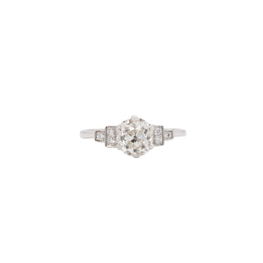 1.30ct Old Mine Cut Diamond and Platinum Engagement Ring