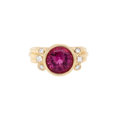 Dower and Hall 4.05ct Round Pink Tourmaline and Diamond 18ct Gold Dress Ring