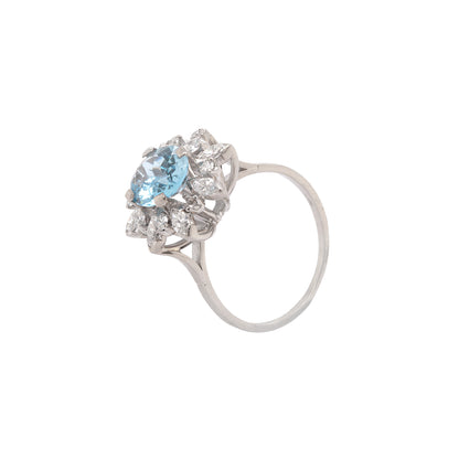 2.61ct Aquamarine and Diamond 18 Carat White Gold Cluster Engagement Ring