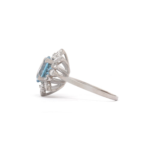 2.61ct Aquamarine and Diamond 18 Carat White Gold Cluster Engagement Ring
