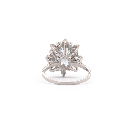 2.61ct Aquamarine and Diamond 18 Carat White Gold Cluster Engagement Ring