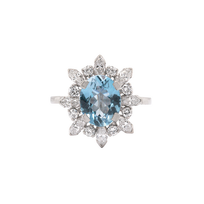 2.61ct Aquamarine and Diamond 18 Carat White Gold Cluster Engagement Ring