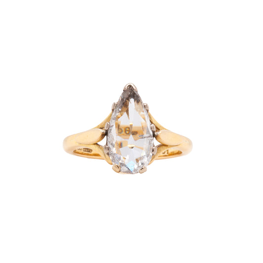 1.44 Carat Pear Shape Rose Cut Diamond and 18 Carat Yellow Gold Ring