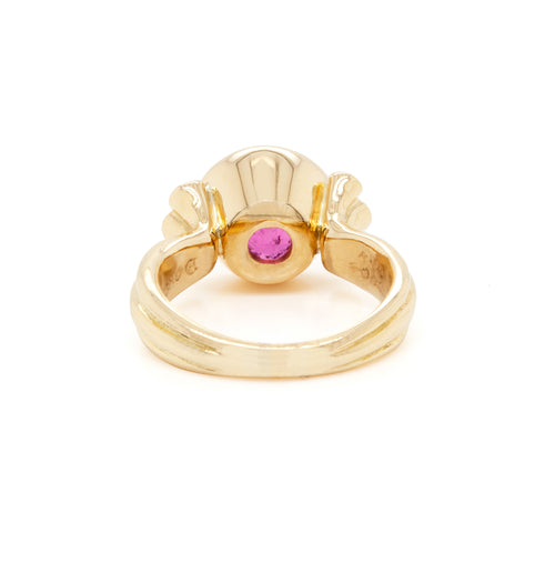 Dower and Hall 4.05ct Round Pink Tourmaline and Diamond 18ct Gold Dress Ring