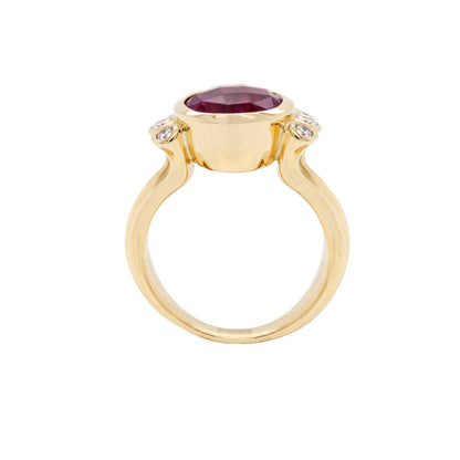 Dower and Hall 4.05ct Round Pink Tourmaline and Diamond 18ct Gold Dress Ring