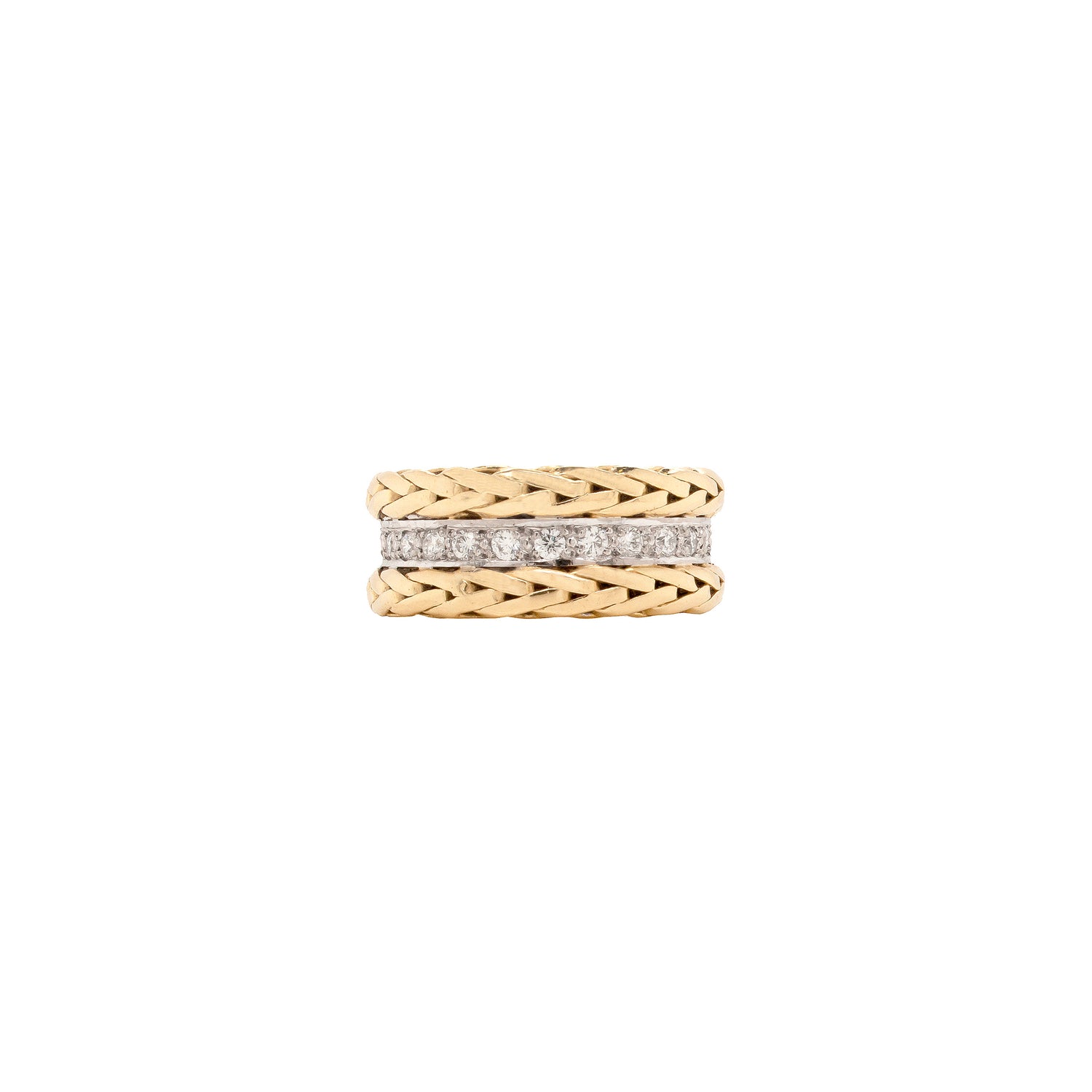 Diamond 18 Carat White and Yellow Gold Fancy Braided Wide Band Ring