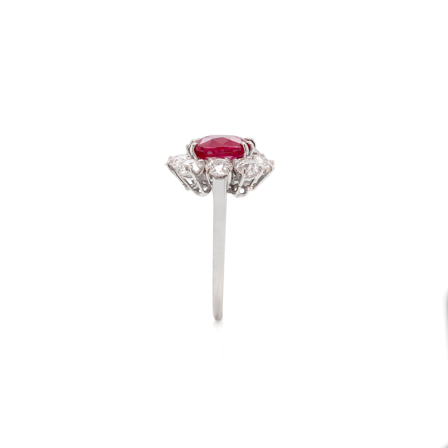 18ct White Gold Ruby and Old Cut Diamond Cluster Engagement Ring