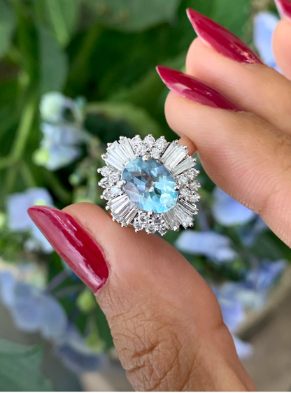 1.29ct Aquamarine and Diamond 18 Carat White Gold Ballerina Cluster Ring