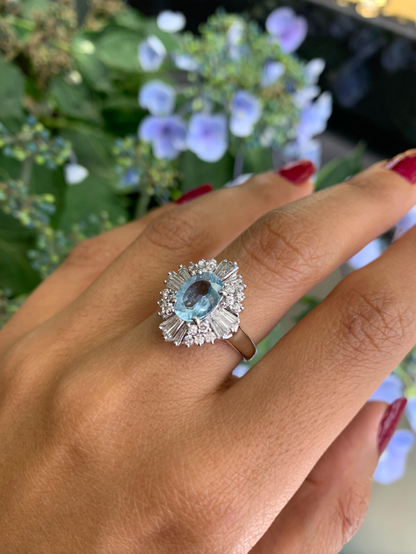 1.29ct Aquamarine and Diamond 18 Carat White Gold Ballerina Cluster Ring