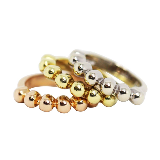 18 Carat White, Yellow and Rose Gold Stackable Bubble Rings