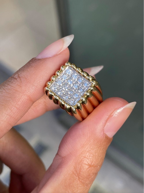 Diamond 18 Carat White and Yellow Gold Tablet Cluster Ring