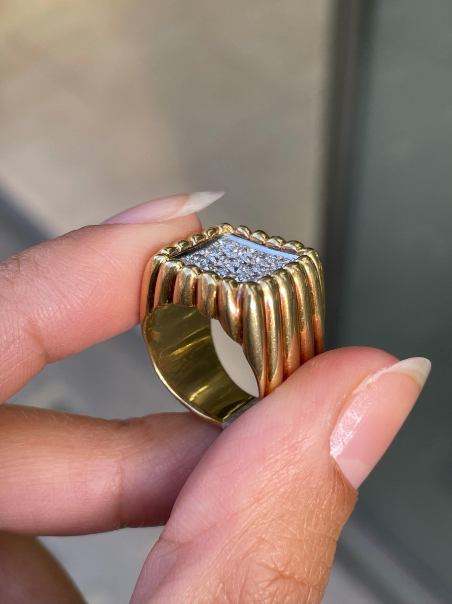 Diamond 18 Carat White and Yellow Gold Tablet Cluster Ring - Tobi Gem Setting