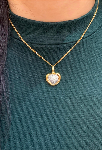 Diamond 18 Carat Yellow and White Gold Heart Pendant and Chain