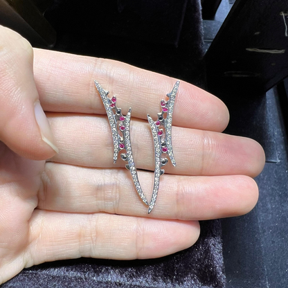 Ruby, Black and White Diamond 18 Carat White Gold Stud Earrings