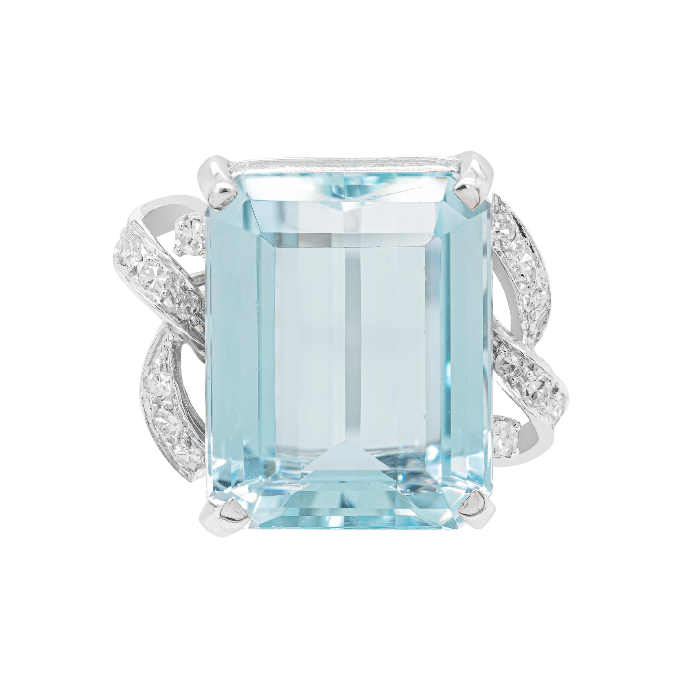 Aquamarine and Diamond 18 Carat White Gold Cocktail Ring