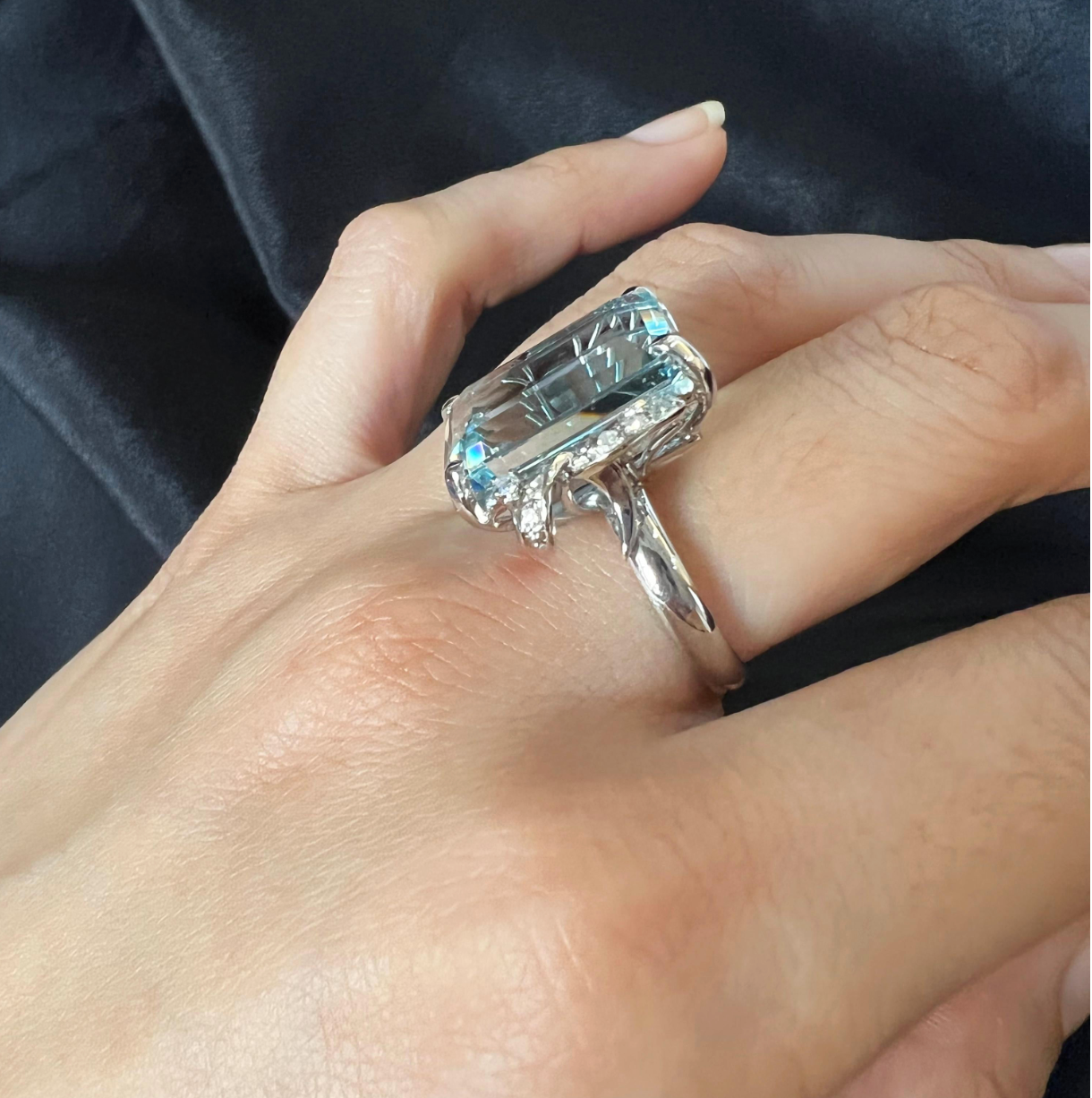 Aquamarine and Diamond 18 Carat White Gold Cocktail Ring