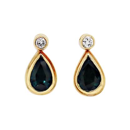 Blue Sapphire and Diamond 18 Carat Yellow Gold Drop Earrings - Tobi Gem Setting