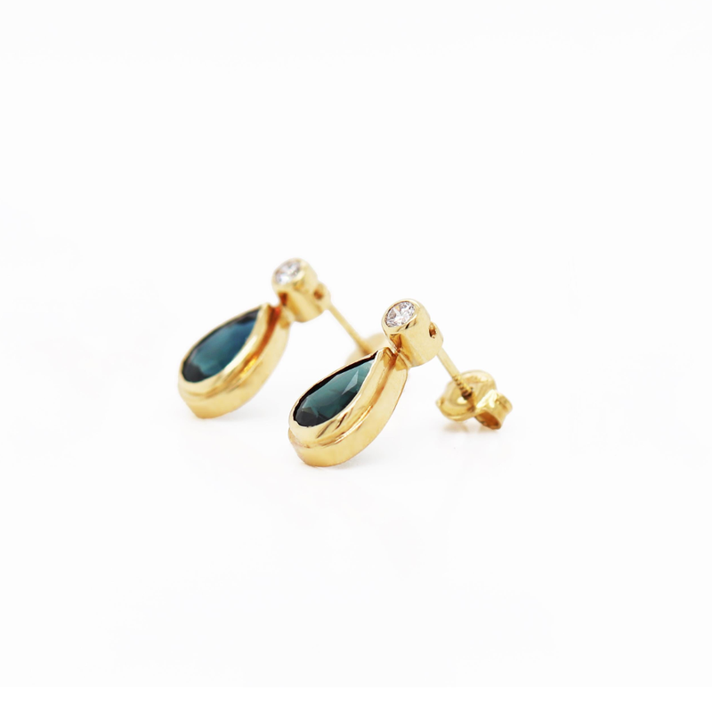 Blue Sapphire and Diamond 18 Carat Yellow Gold Drop Earrings