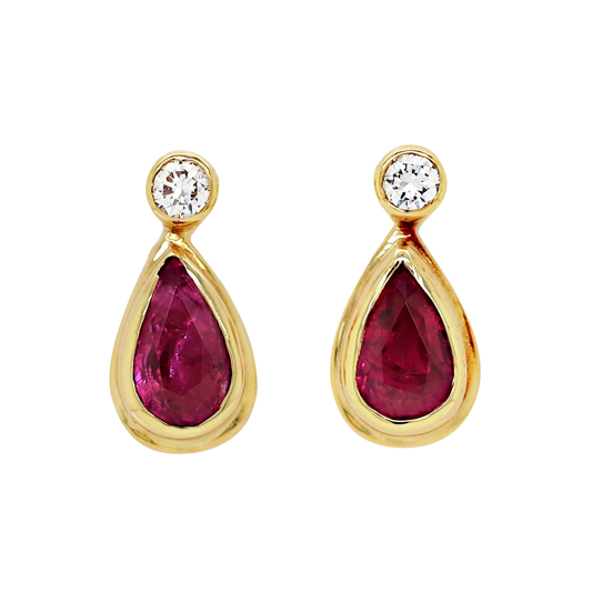 Ruby and Diamond 18 Carat Yellow Gold Drop Earrings