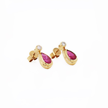 Ruby and Diamond 18 Carat Yellow Gold Drop Earrings