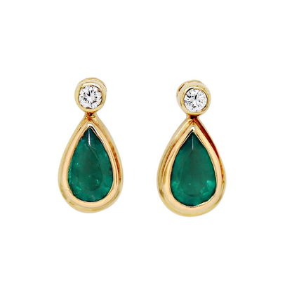 Emerald and Diamond 18 Carat Yellow Gold Drop Earrings
