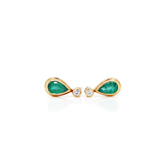 Emerald and Diamond 18 Carat Yellow Gold Drop Earrings