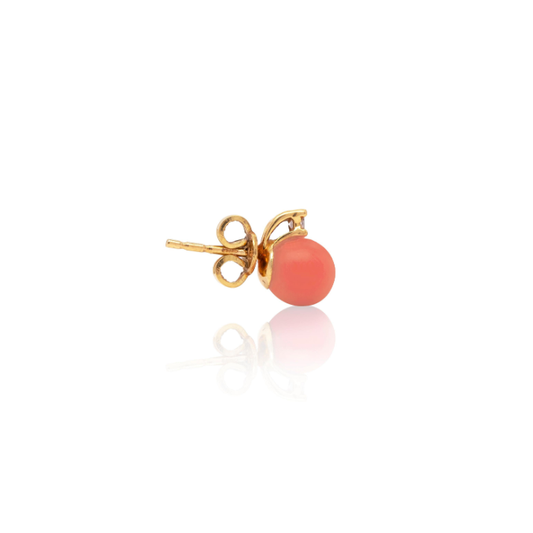 Coral and Diamond 18 Carat Yellow Gold Stud Earrings