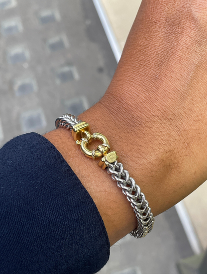 Platinum and 18 Carat Yellow Gold Franco Link Chain Bracelet