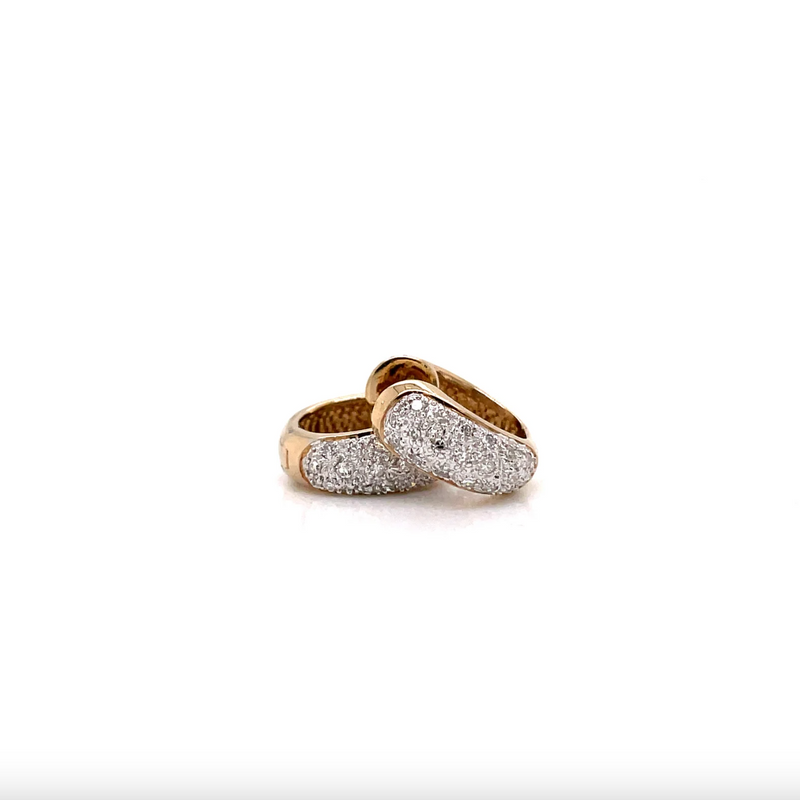 Diamond 9 Carat White and Yellow Gold Small Hoop Earrings