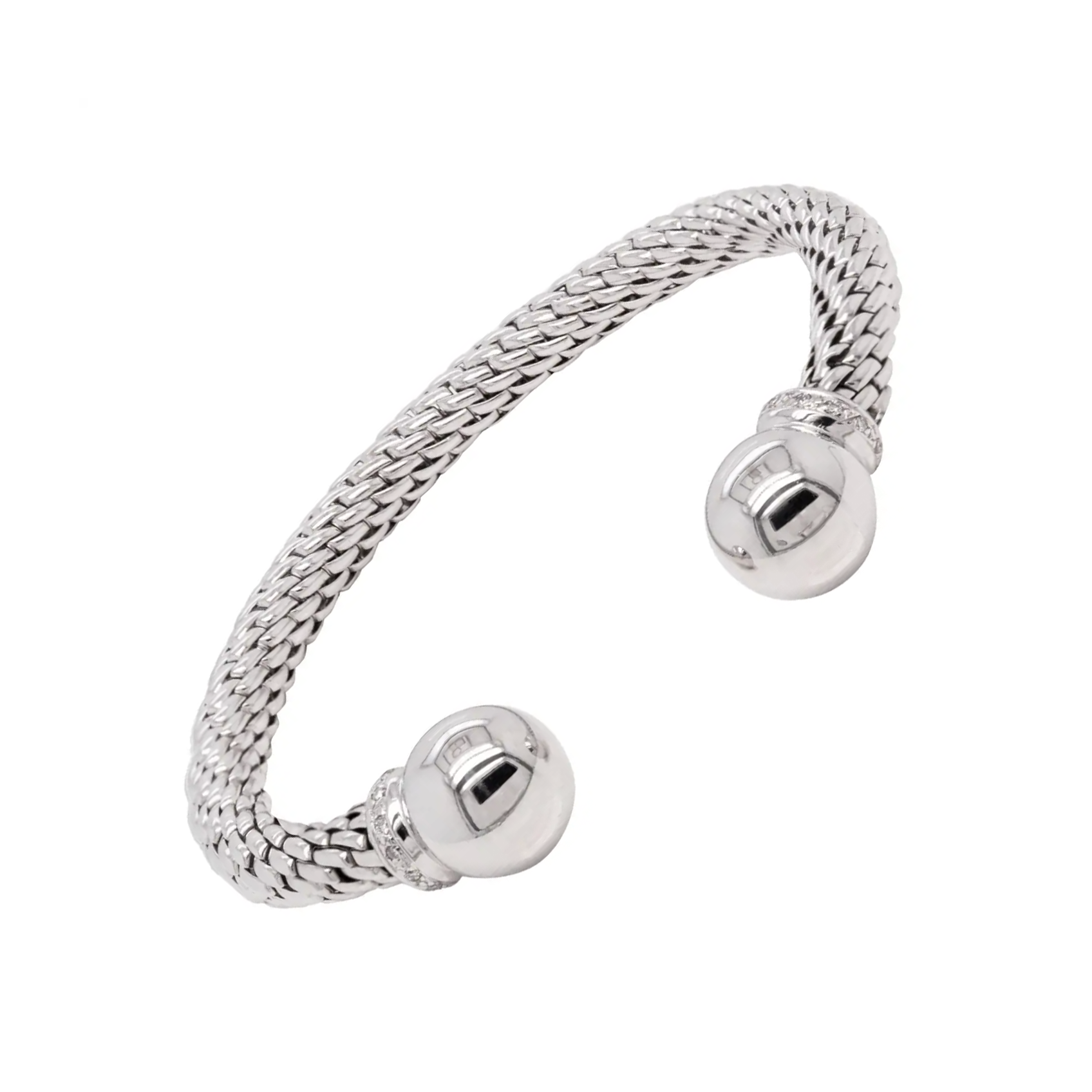 Diamond 18 Carat White Gold FOPE Woven Slip-on Cuff Bracelet