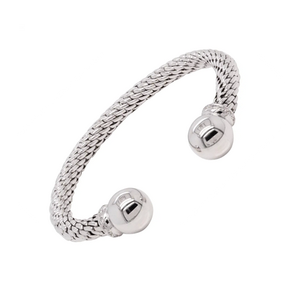 Diamond 18 Carat White Gold FOPE Woven Slip-on Cuff Bracelet