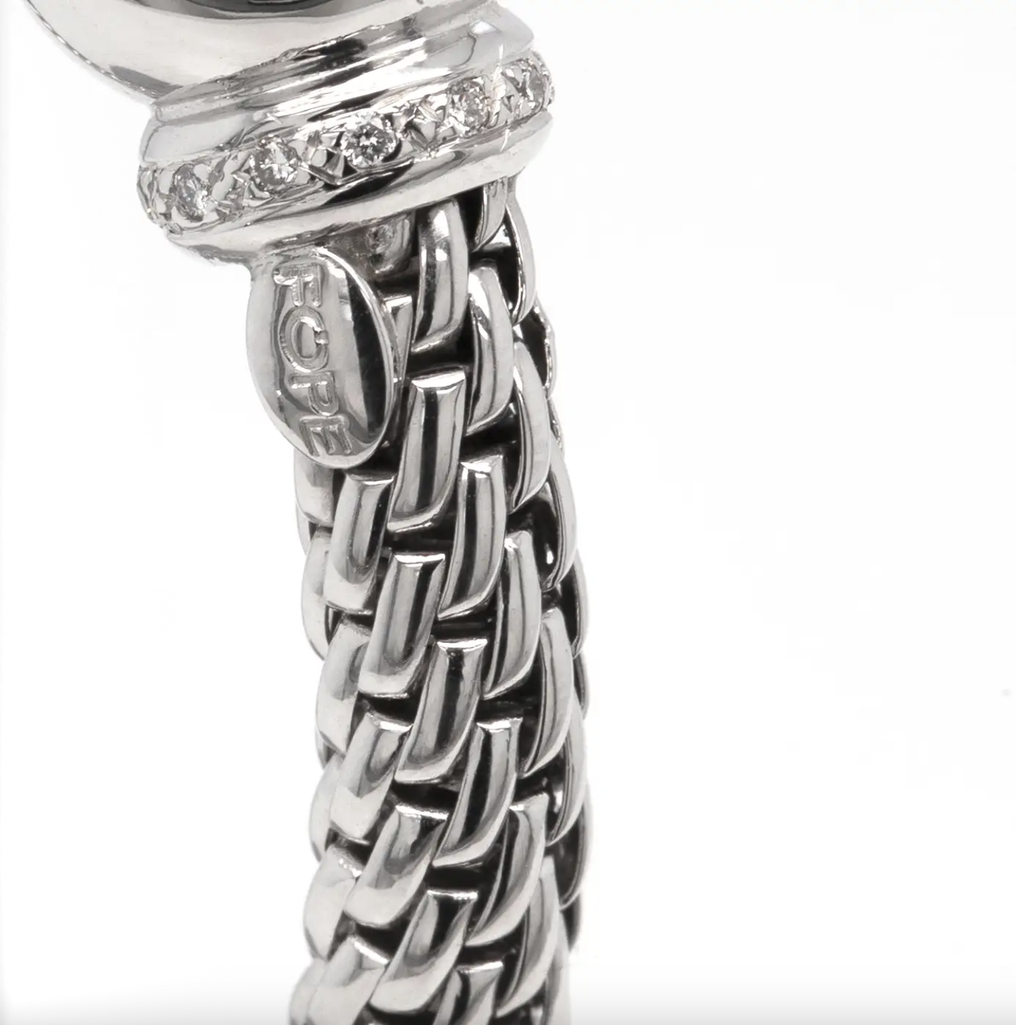 Diamond 18 Carat White Gold FOPE Woven Slip-on Cuff Bracelet