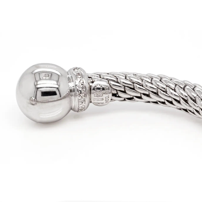 smooth round end caps on a Diamond 18 Carat White Gold FOPE Woven Slip-on Cuff Bracelet