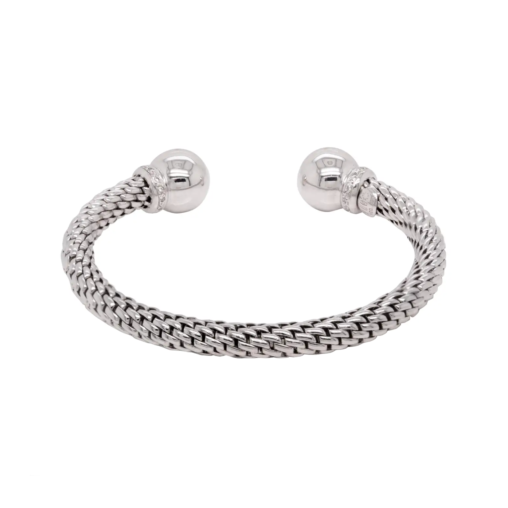 A Diamond 18 Carat White Gold FOPE Woven Slip-on Cuff Bracelet