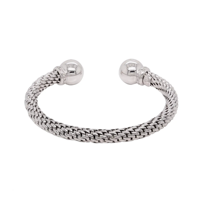 A Diamond 18 Carat White Gold FOPE Woven Slip-on Cuff Bracelet