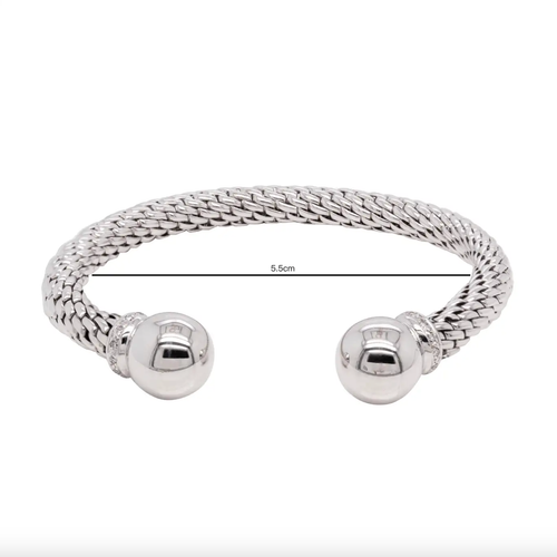 Diamond 18 Carat White Gold FOPE Woven Slip-on Cuff Bracelet dimensions