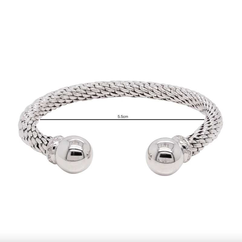 Diamond 18 Carat White Gold FOPE Woven Slip-on Cuff Bracelet dimensions