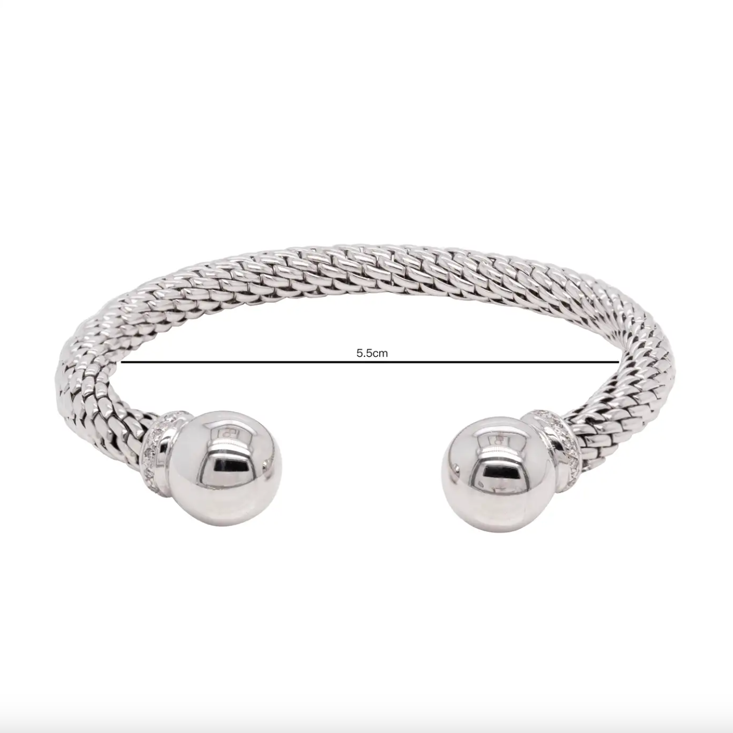 Diamond 18 Carat White Gold FOPE Woven Slip-on Cuff Bracelet